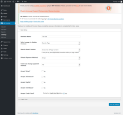 Page screenshot: WP-Invoice &rarr; Settings