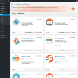 Page screenshot: WP-Invoice &rarr; Add-ons &rarr; More Products