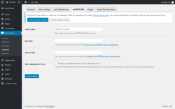 Page screenshot: Job Listings &rarr; Settings &rarr; reCAPTCHA