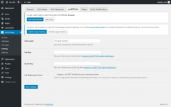 Page screenshot: Job Listings &rarr; Settings &rarr; reCAPTCHA