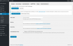 Page screenshot: Job Listings &rarr; Settings &rarr; reCAPTCHA