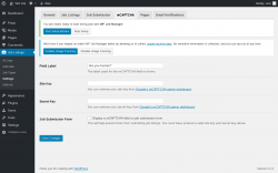 Page screenshot: Job Listings &rarr; Settings &rarr; reCAPTCHA