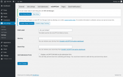Page screenshot: Job Listings &rarr; Settings &rarr; reCAPTCHA