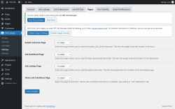 Page screenshot: Job Listings &rarr; Settings &rarr; Pages