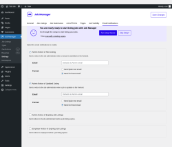 Page screenshot: Job Manager &rarr; Settings &rarr; Email Notifications