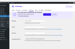 Page screenshot: Job Manager &rarr; Settings &rarr; reCAPTCHA