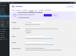 Page screenshot: Job Manager &rarr; Settings &rarr; CAPTCHA