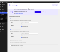 Page screenshot: Job Manager &rarr; Settings &rarr; Email Notifications