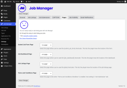 Page screenshot: Job Manager &rarr; Settings &rarr; Pages