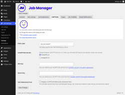 Page screenshot: Job Manager &rarr; Settings &rarr; CAPTCHA