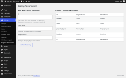 Page screenshot: Listings &rarr; Register Taxonomies