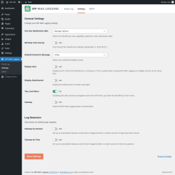 Page screenshot: WP Mail Logging → Settings