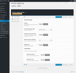 Page screenshot: Tools → WP Mail Log → 
                        Settings                