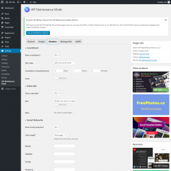 Page screenshot: Settings &rarr; WP Maintenance Mode &rarr; Modules