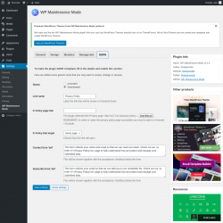 Page screenshot: Settings &rarr; WP Maintenance Mode &rarr; GDPR