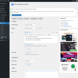 Page screenshot: Settings &rarr; WP Maintenance Mode &rarr; 
					
						
					

					Design