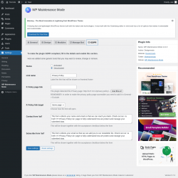 Page screenshot: Settings &rarr; WP Maintenance Mode &rarr; 
					
						
					

					GDPR				