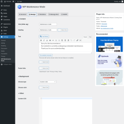 Page screenshot: Settings &rarr; WP Maintenance Mode &rarr; 
					
						
					

					Design
