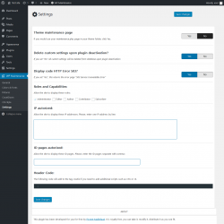 Page screenshot: WP Maintenance &rarr; Settings