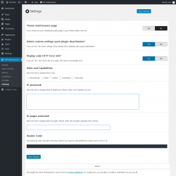 Page screenshot: WP Maintenance → Settings