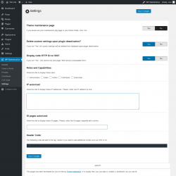 Page screenshot: WP Maintenance → Settings