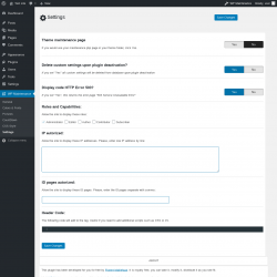 Page screenshot: WP Maintenance &rarr; Settings
