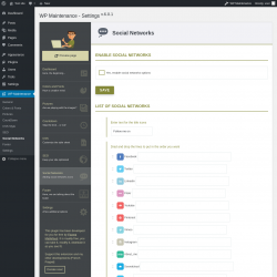 Page screenshot: WP Maintenance → Social Networks