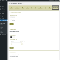 Page screenshot: WP Maintenance → Colors & Fonts