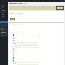 Page screenshot: WP Maintenance → Social Networks