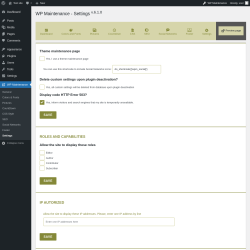 Page screenshot: WP Maintenance → Settings