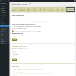 Page screenshot: WP Maintenance → Settings