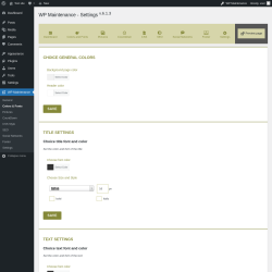 Page screenshot: WP Maintenance → Colors & Fonts