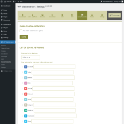 Page screenshot: WP Maintenance → Social Networks