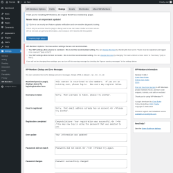Page screenshot: Settings → WP-Members → Dialogs
