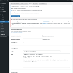 Page screenshot: Settings → WP-Members → Emails