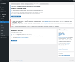 Page screenshot: Settings → WP-Members → Shortcodes