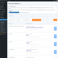 Page screenshot: WP Meta SEO → Content meta
