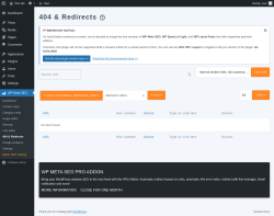 Page screenshot: WP Meta SEO → 404 & Redirects