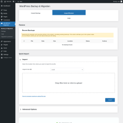 Page screenshot: WordPress Migration → Import/Restore