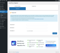 Page screenshot: WordPress Migration → Settings → Amazon S3