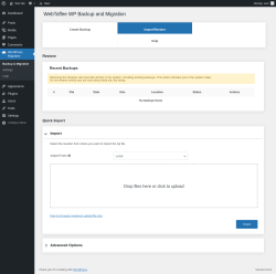 Page screenshot: WordPress Migration → Import/Restore