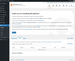 Page screenshot: WP-Optimize &rarr; 
				Tables
	