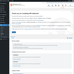 Page screenshot: WP-Optimize &rarr; Settings