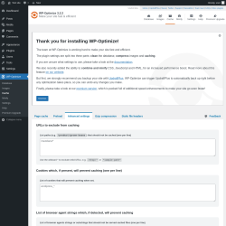 Page screenshot: WP-Optimize &rarr; Cache &rarr; 
				Advanced settings
	