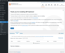 Page screenshot: WP-Optimize &rarr; 
				Tables
	