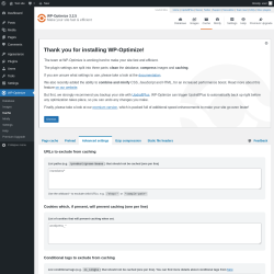 Page screenshot: WP-Optimize &rarr; Cache &rarr; 
				Advanced settings
	