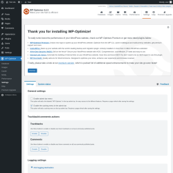 Page screenshot: WP-Optimize → Settings