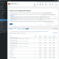 Page screenshot: WP-Optimize → 
				Tables
	
