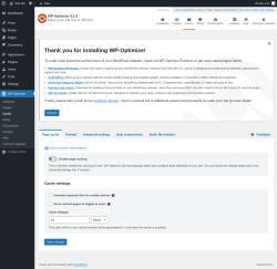 Page screenshot: WP-Optimize → Cache