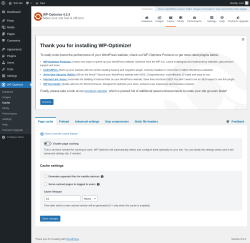 Page screenshot: WP-Optimize → Cache